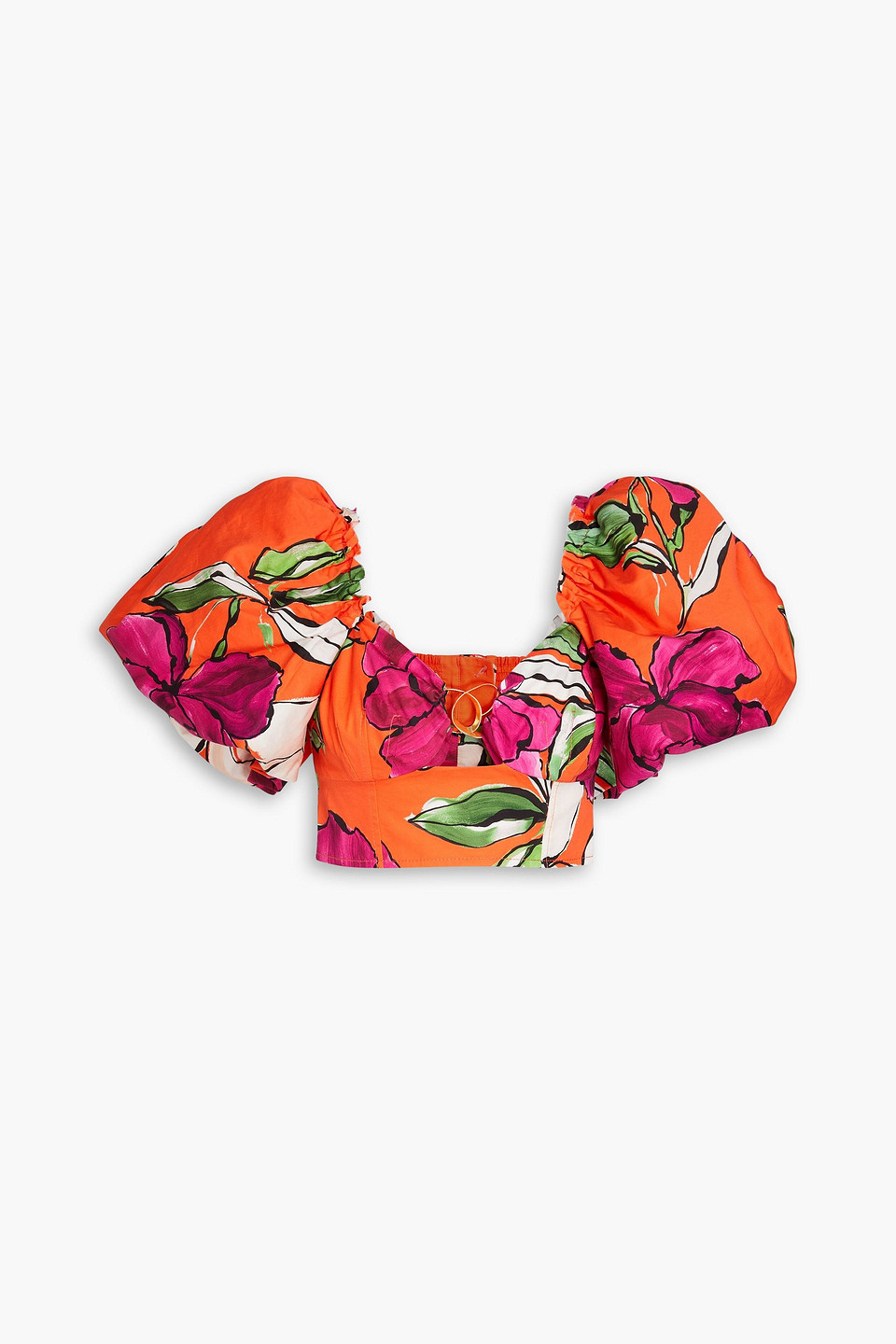 Aje Marcel Cropped Embellished Floral-print Cotton-poplin Top In Orange