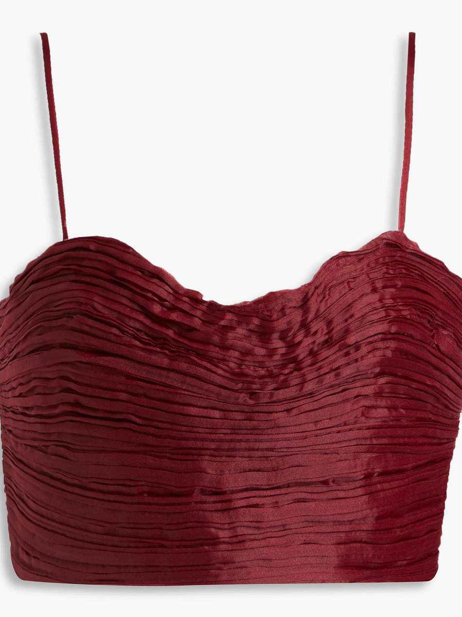 laurier wave cropped plissé-organza top