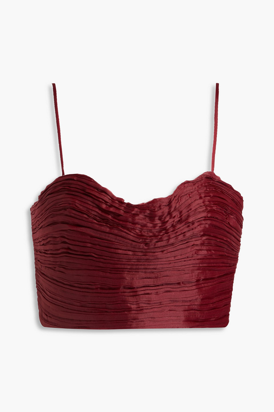 Aje Laurier Wave Cropped Plissé-organza Top In Burgundy