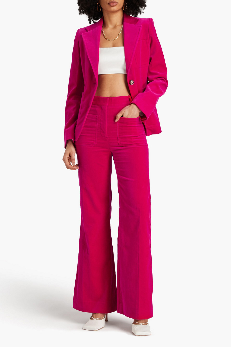 Shop Victoria Beckham Cotton-blend Velvet Jacket In Fuchsia