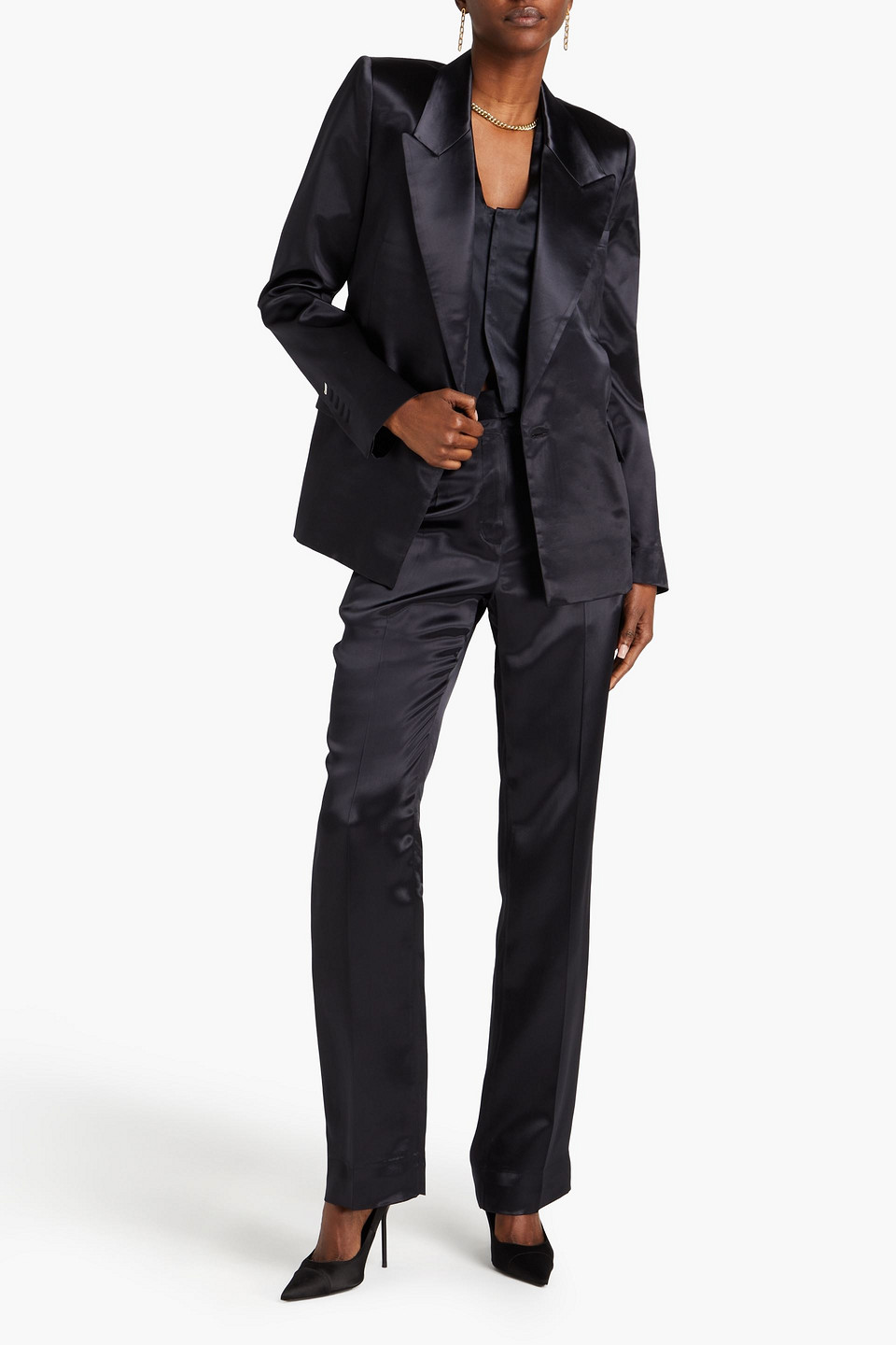 Shop Victoria Beckham Satin Blazer In Black