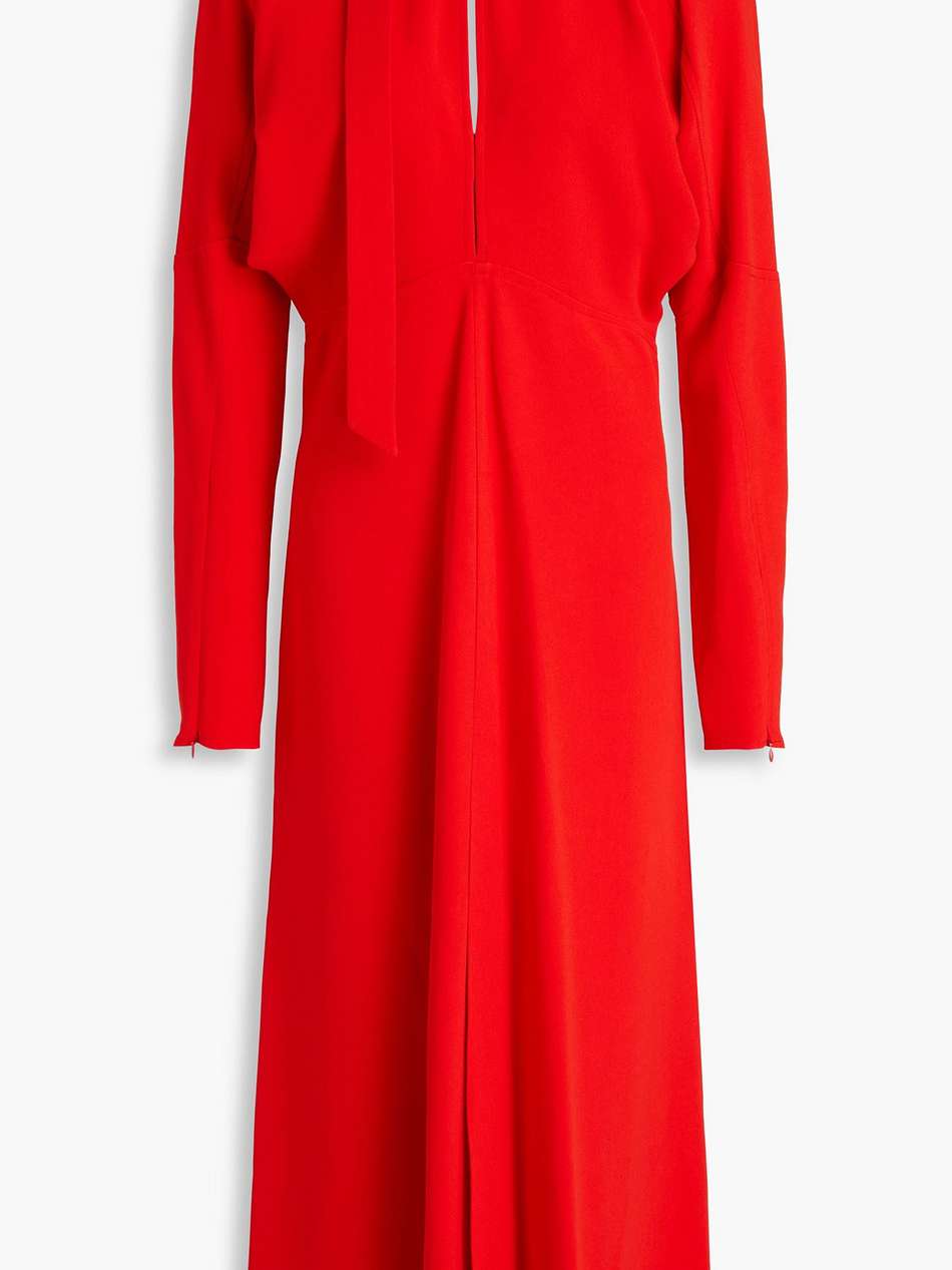 tie-detailed pleated crepe midi dress