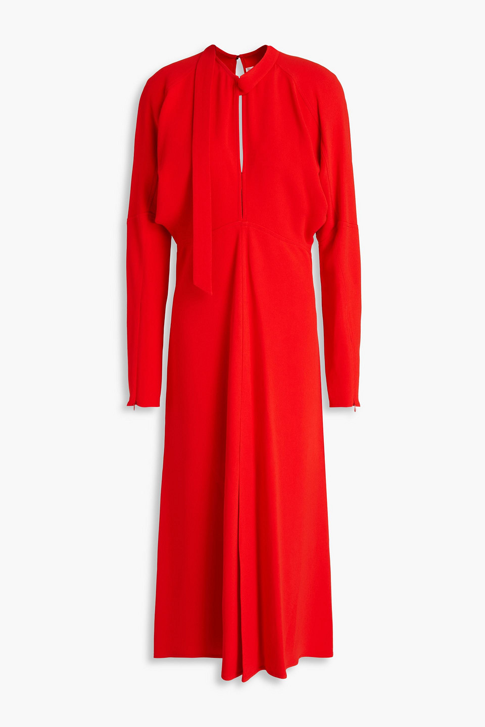 Victoria Beckham Tie-detailed Pleated Crepe Midi Dress In Tomato Red