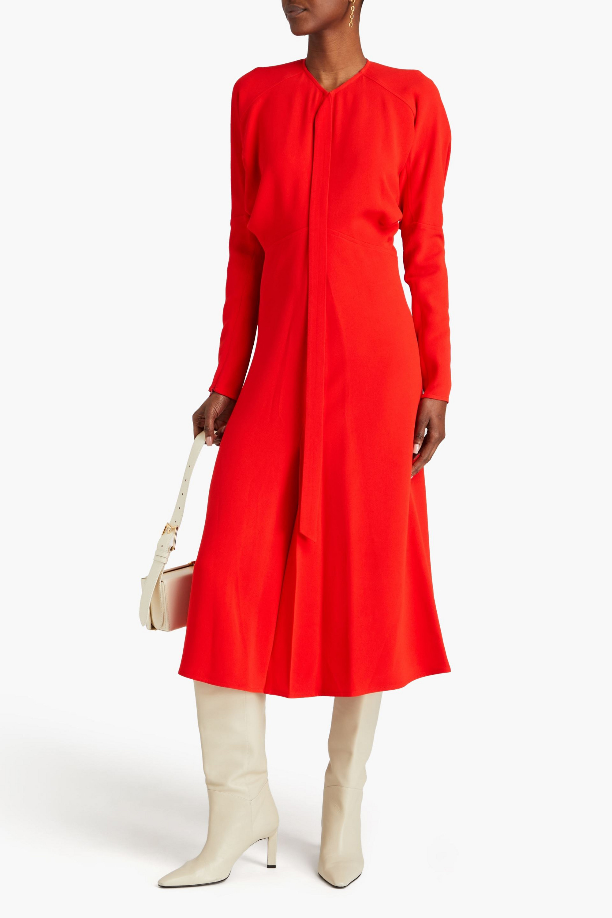 Victoria Beckham Tie-detailed pleated crepe midi dress