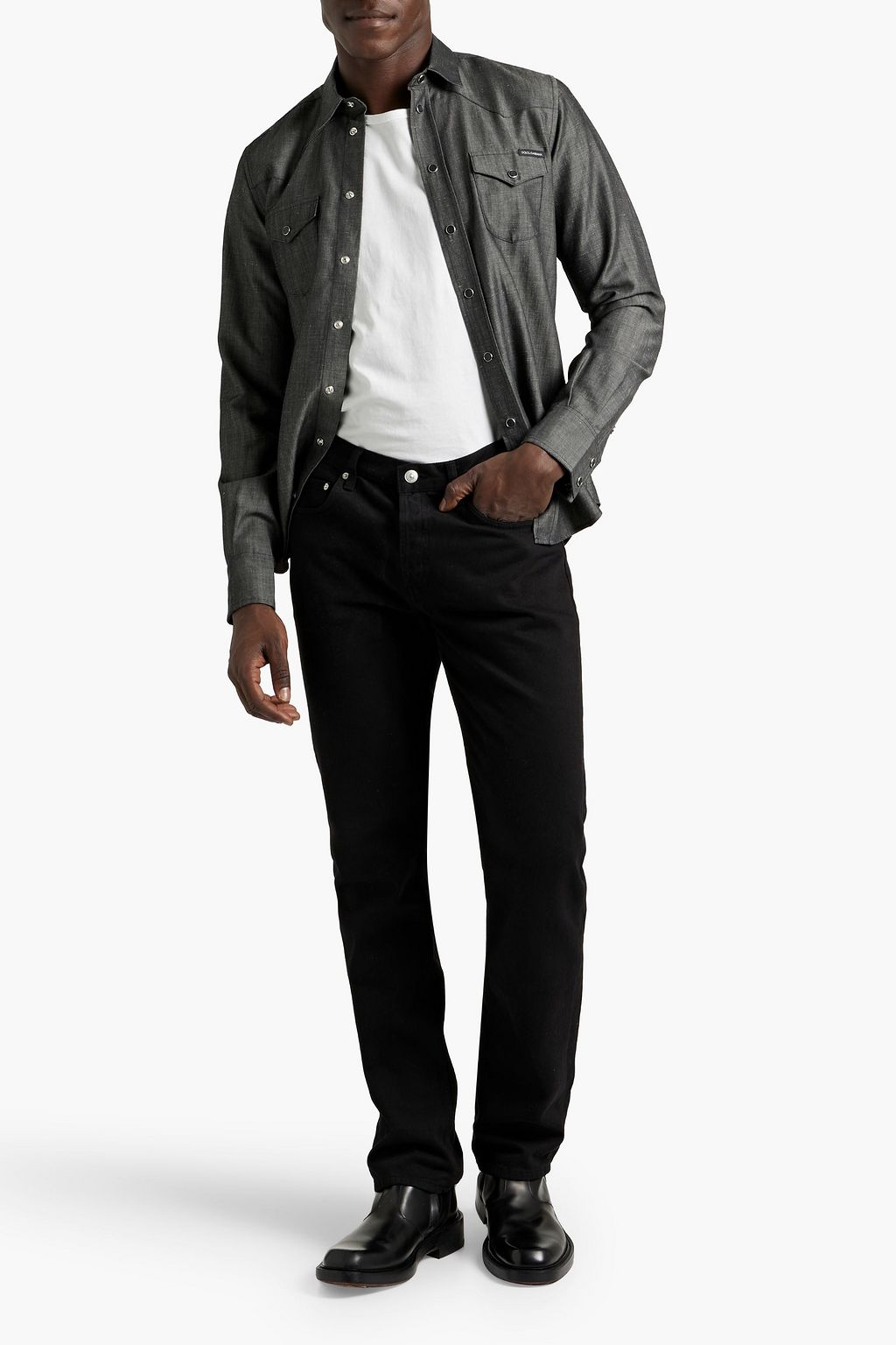 DOLCE&GABBANA Slim-fit wool and linen-blend shirt