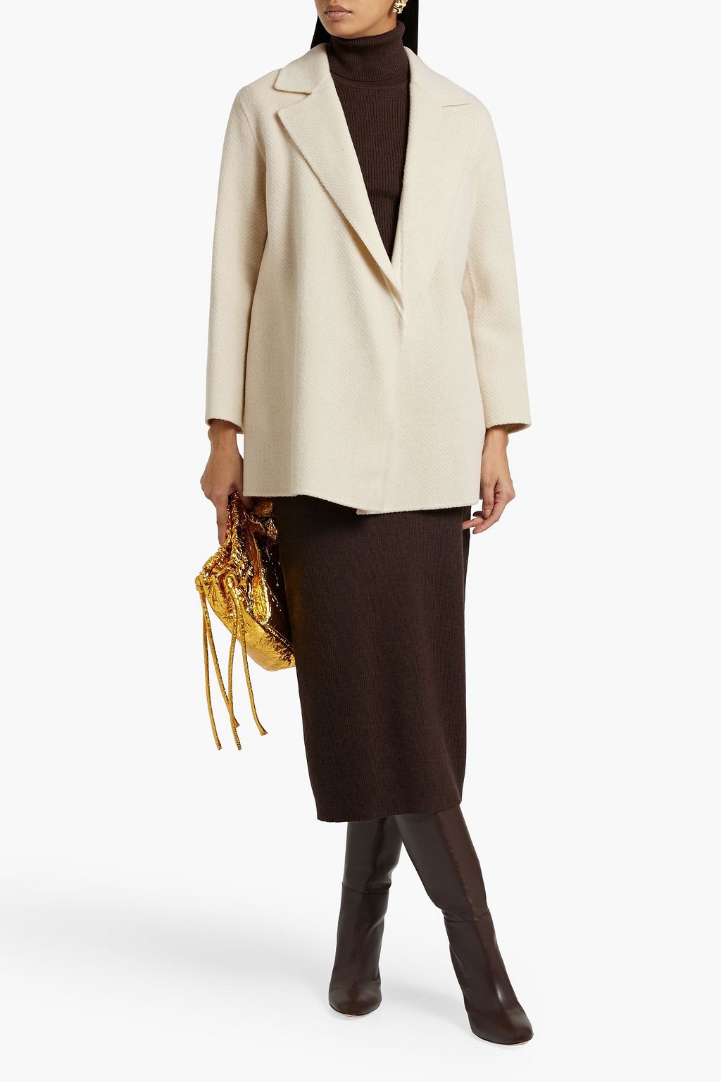 THEORY Clairene herringbone brushed wool-felt coat