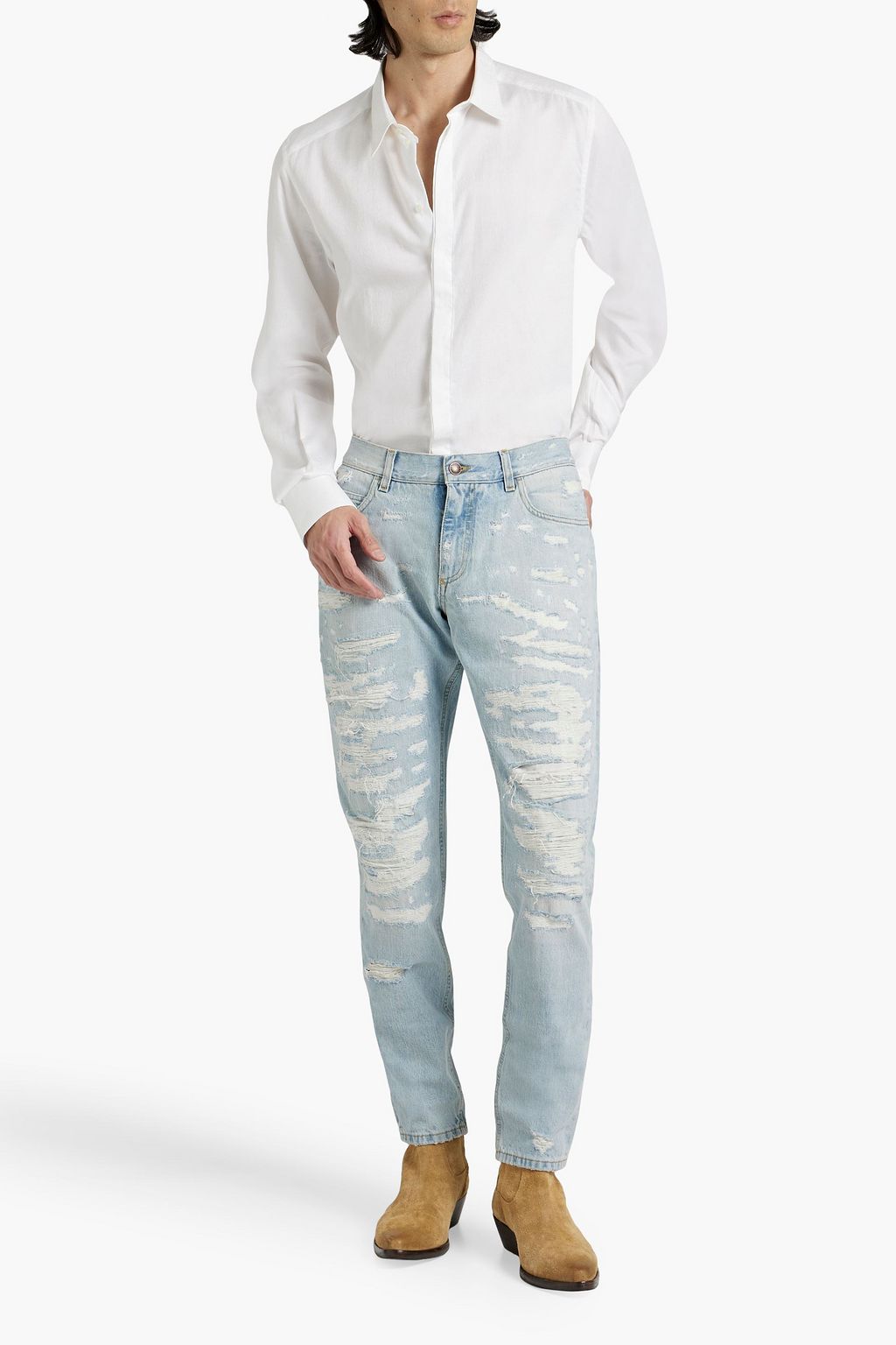 DOLCE&GABBANA Slim-fit distressed denim jeans