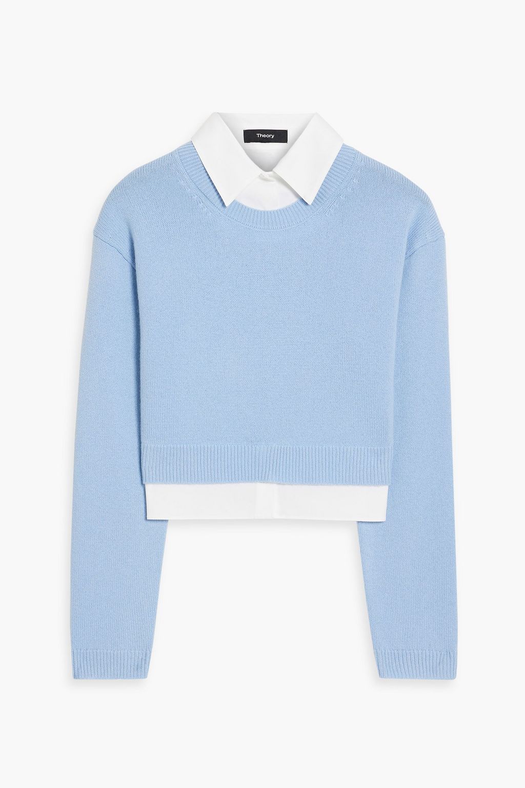 THEORY Layered poplin trimmed cashmere sweater THE OUTNET