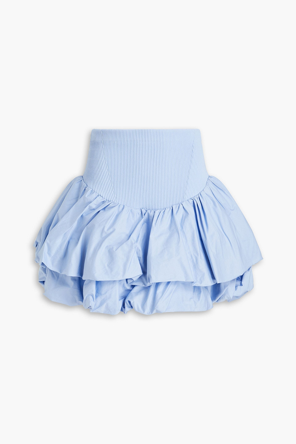 Aje Turner Tiered Ribbed-knit And Taffeta Mini Skirt In Light Blue