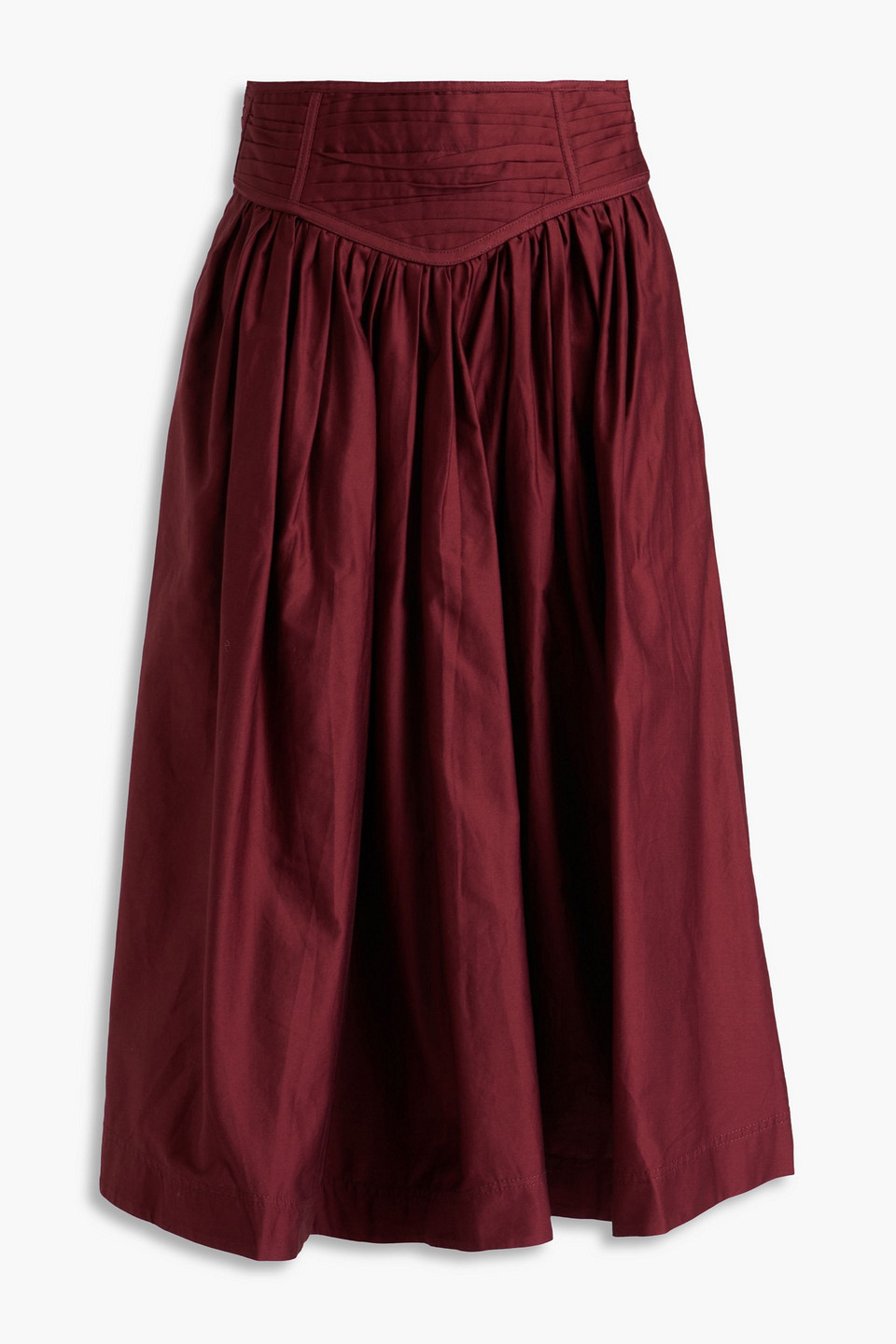 Aje Estelle Gathered Cotton Midi Skirt In Burgundy