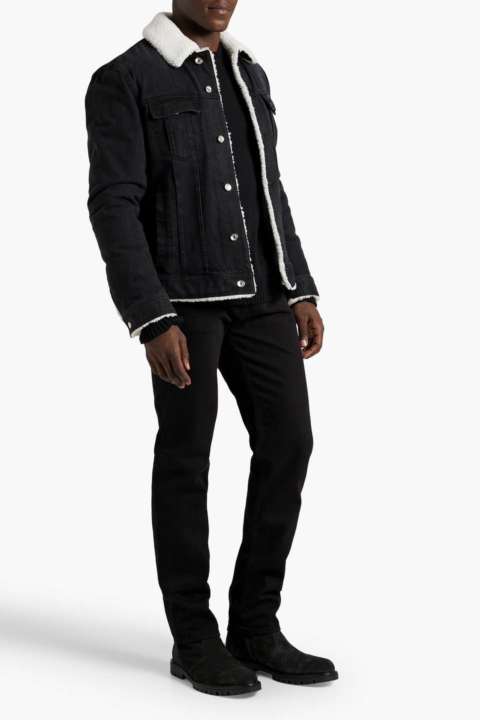 Shop Dolce & Gabbana Shearling-lined Denim Jacket In Black