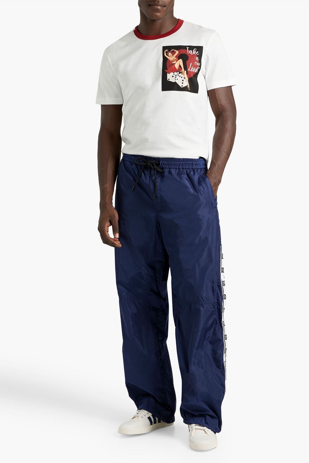 DOLCE&GABBANA Jacquard-trimmed shell track pants