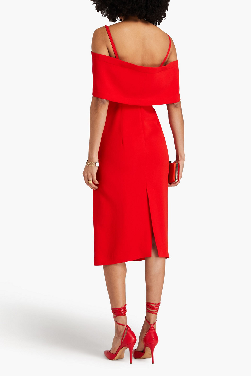 Victoria Beckham Off-the-shoulder Cape-effect Crepe Midi Dress In Tomato Red