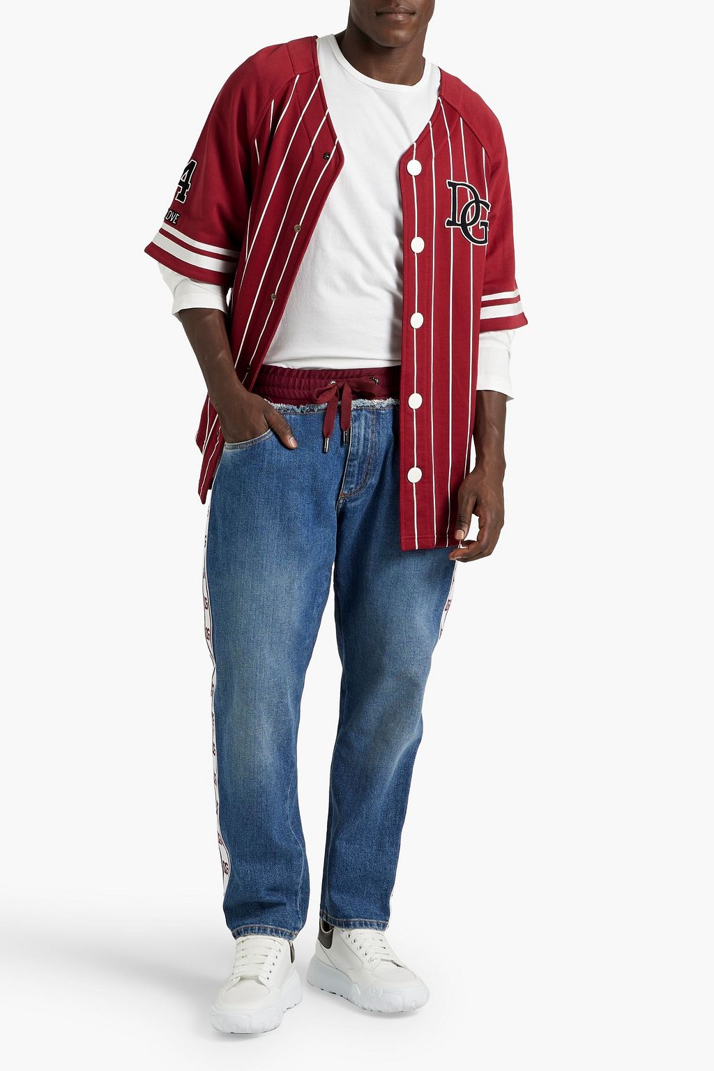 DOLCE&GABBANA Layered striped French cotton-terry and jersey shirt