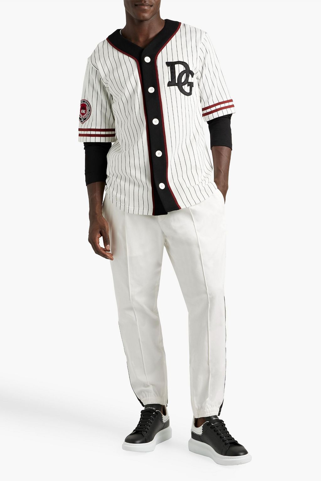 DOLCE&GABBANA Layered striped French cotton-terry and jersey shirt