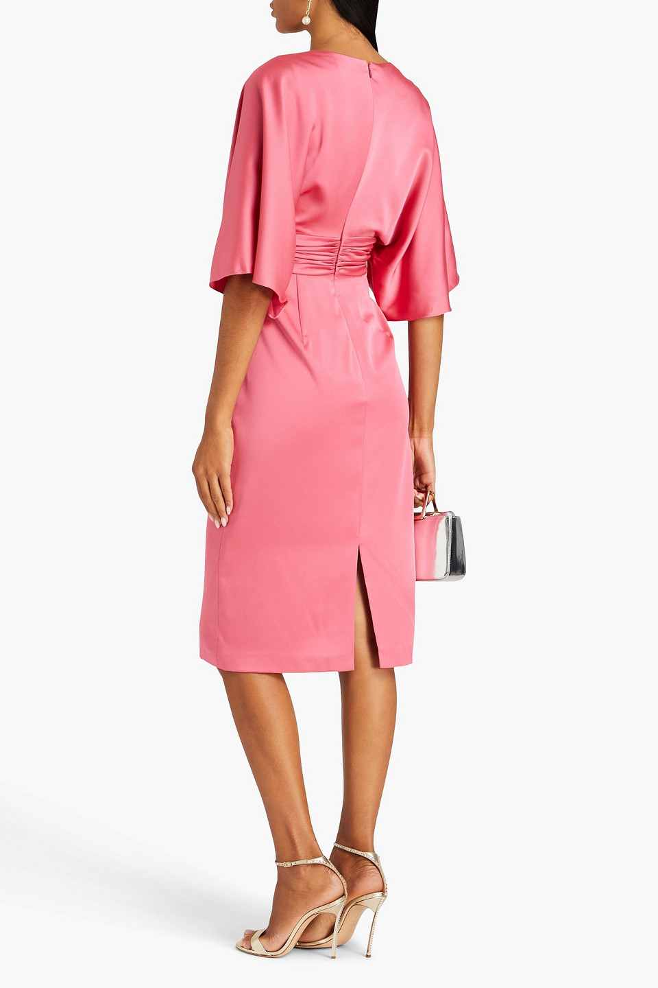 Shop Theia Pleated Satin Dress In Pink