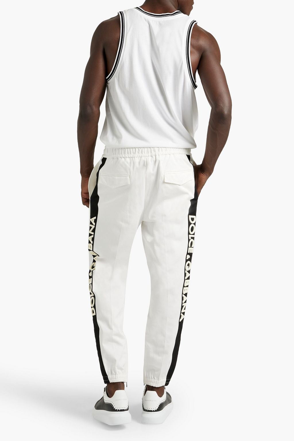 DOLCE&GABBANA Appliquéd stretch-cotton twill track pants
