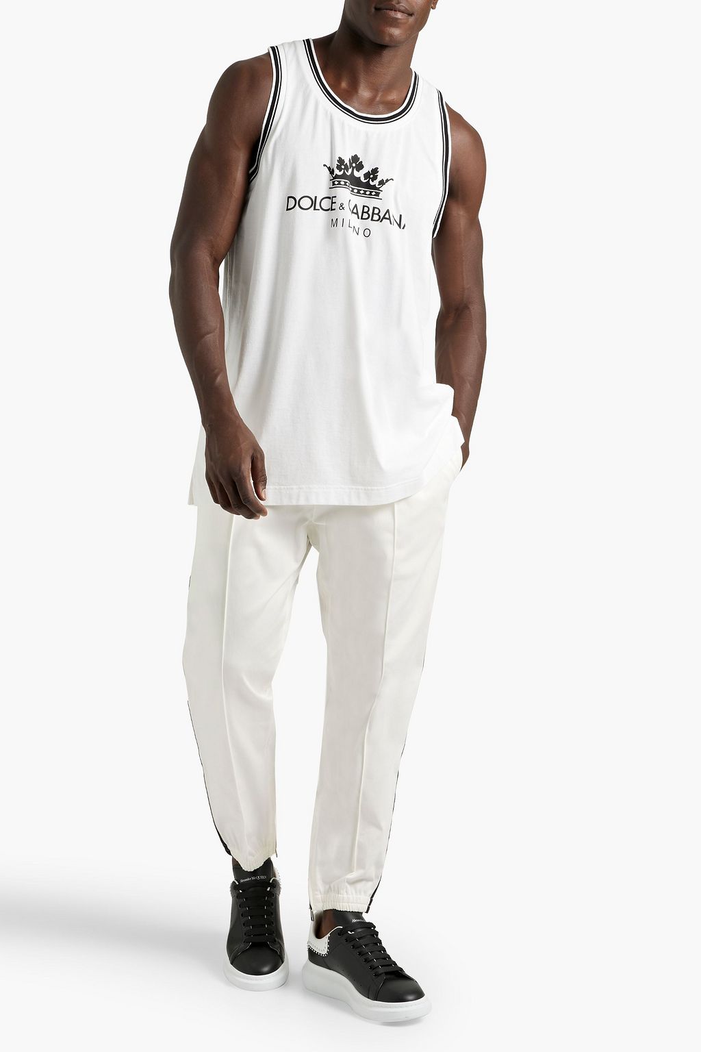 DOLCE&GABBANA Appliquéd stretch-cotton twill track pants