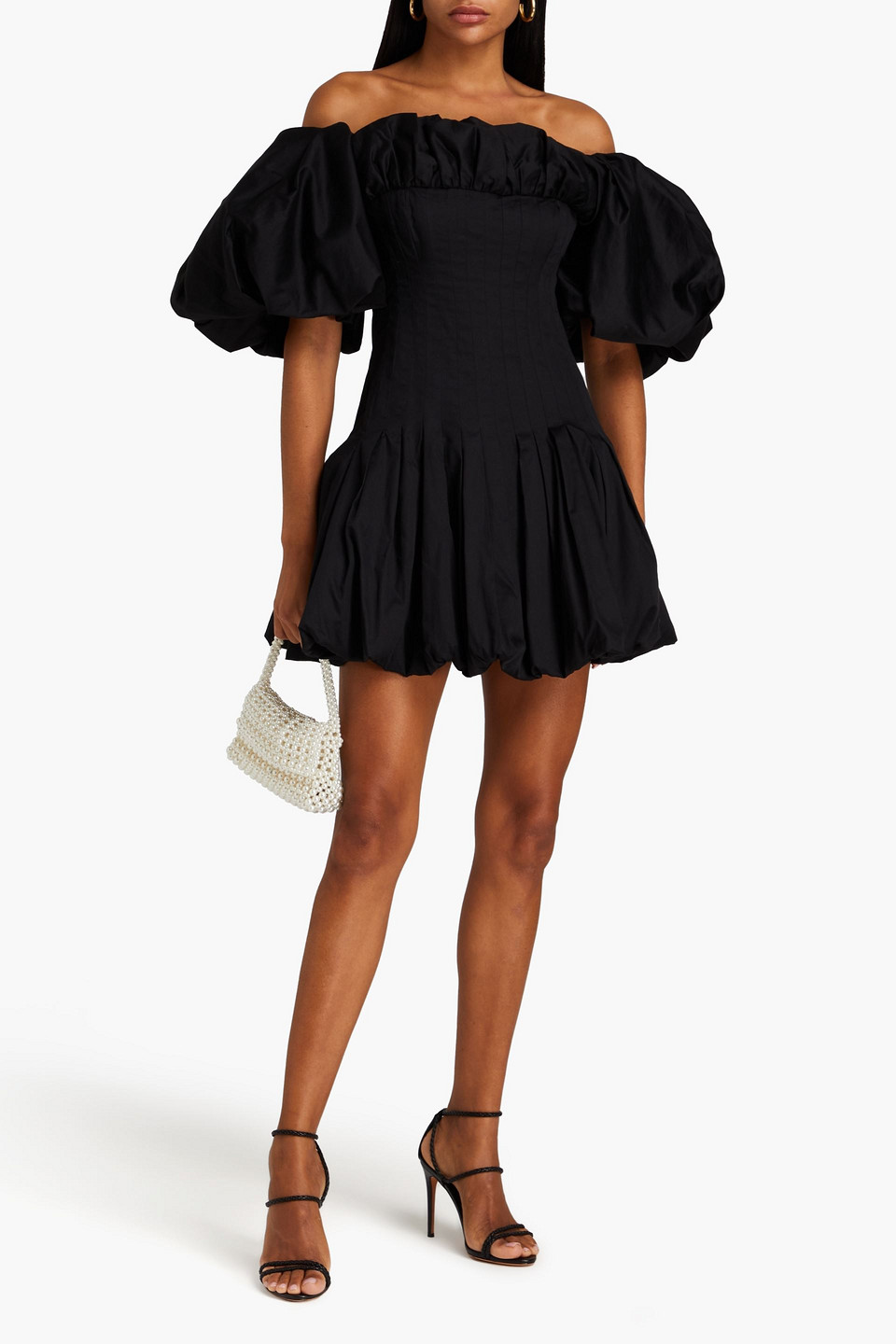 Shop Aje Arles Off-the-shoulder Cotton-poplin Mini Dress In Black