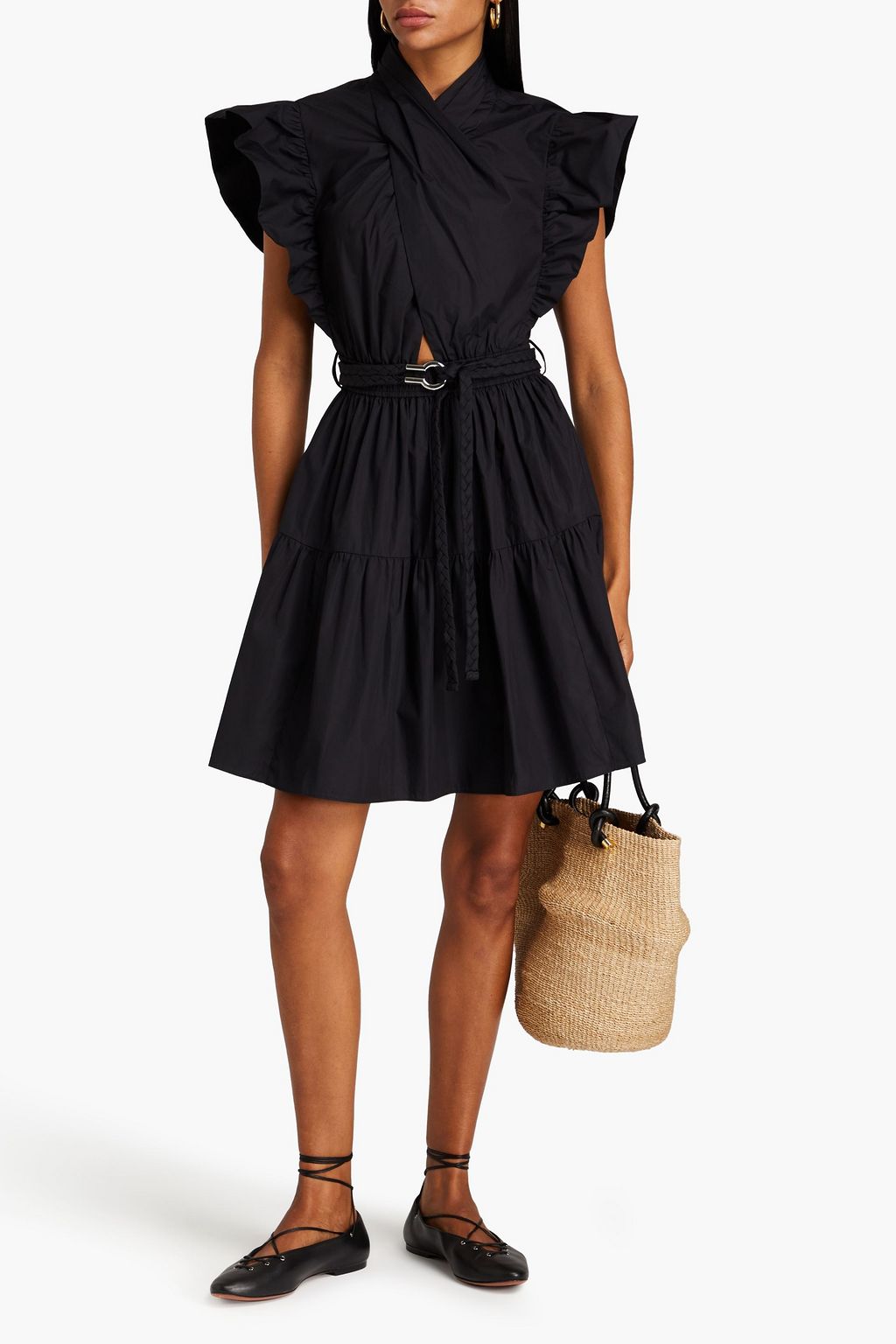 DEREK LAM 10 CROSBY Finn belted ruffled cotton-poplin mini dress