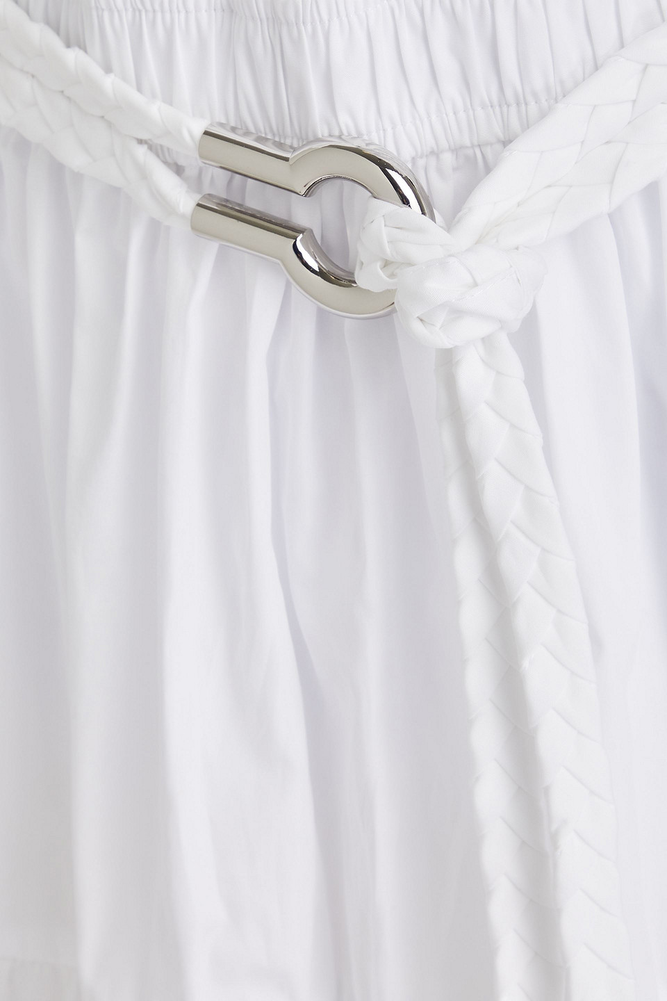 Shop Derek Lam 10 Crosby Finn Belted Ruffled Cotton-poplin Mini Dress In White