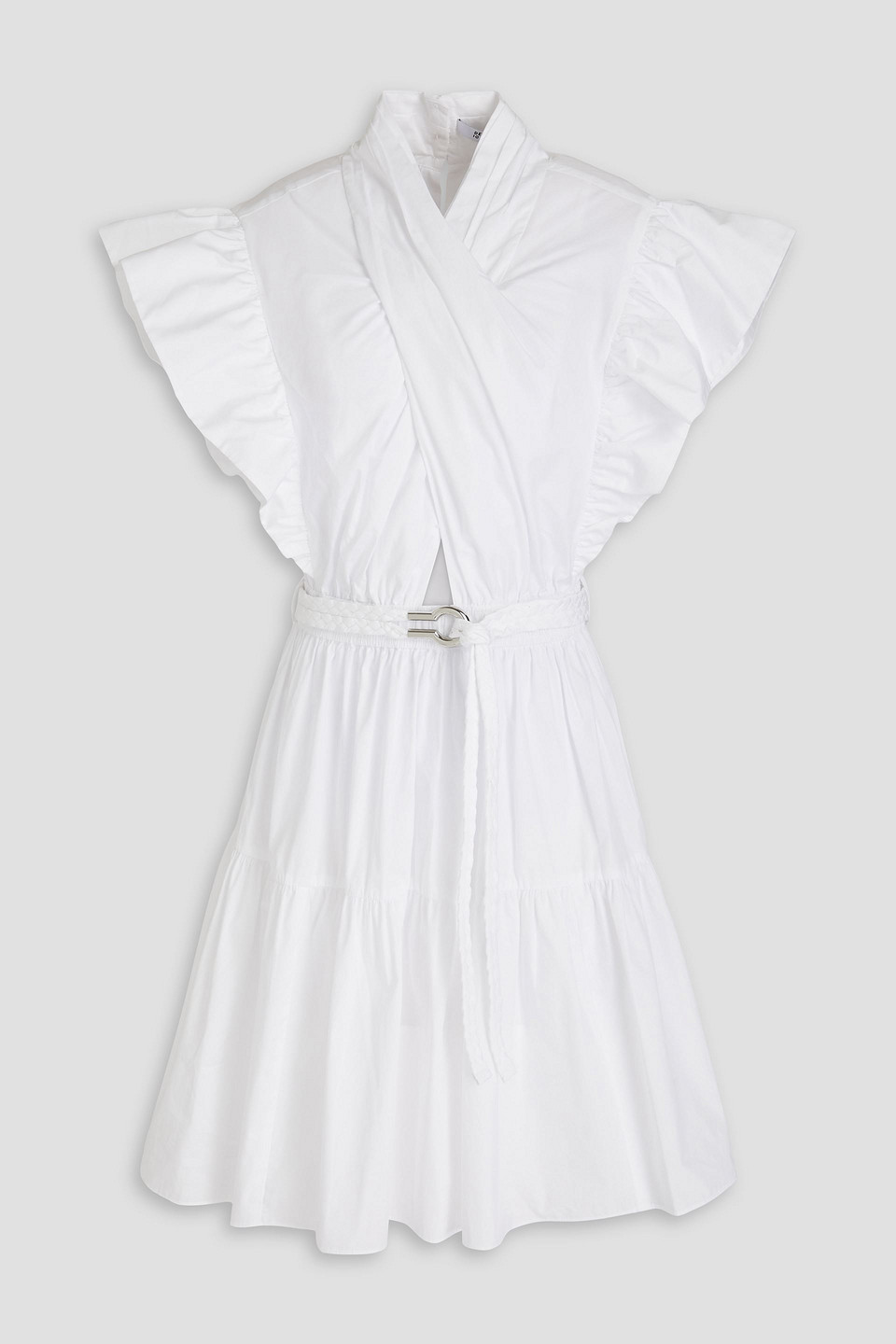 Shop Derek Lam 10 Crosby Finn Belted Ruffled Cotton-poplin Mini Dress In White