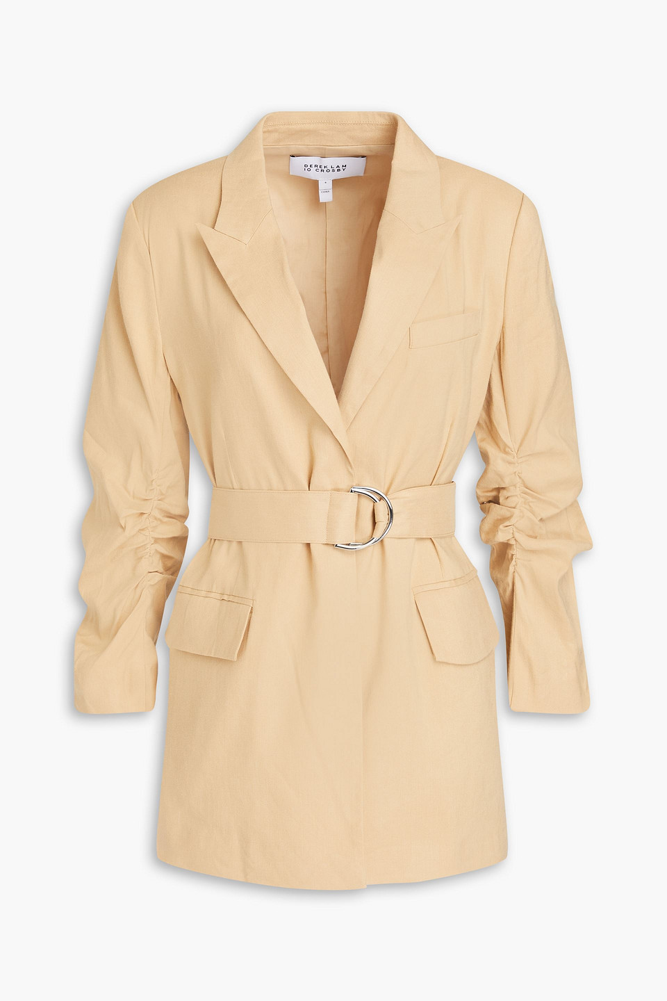 Derek Lam 10 Crosby Belted Ruched Linen-blend Blazer In Beige