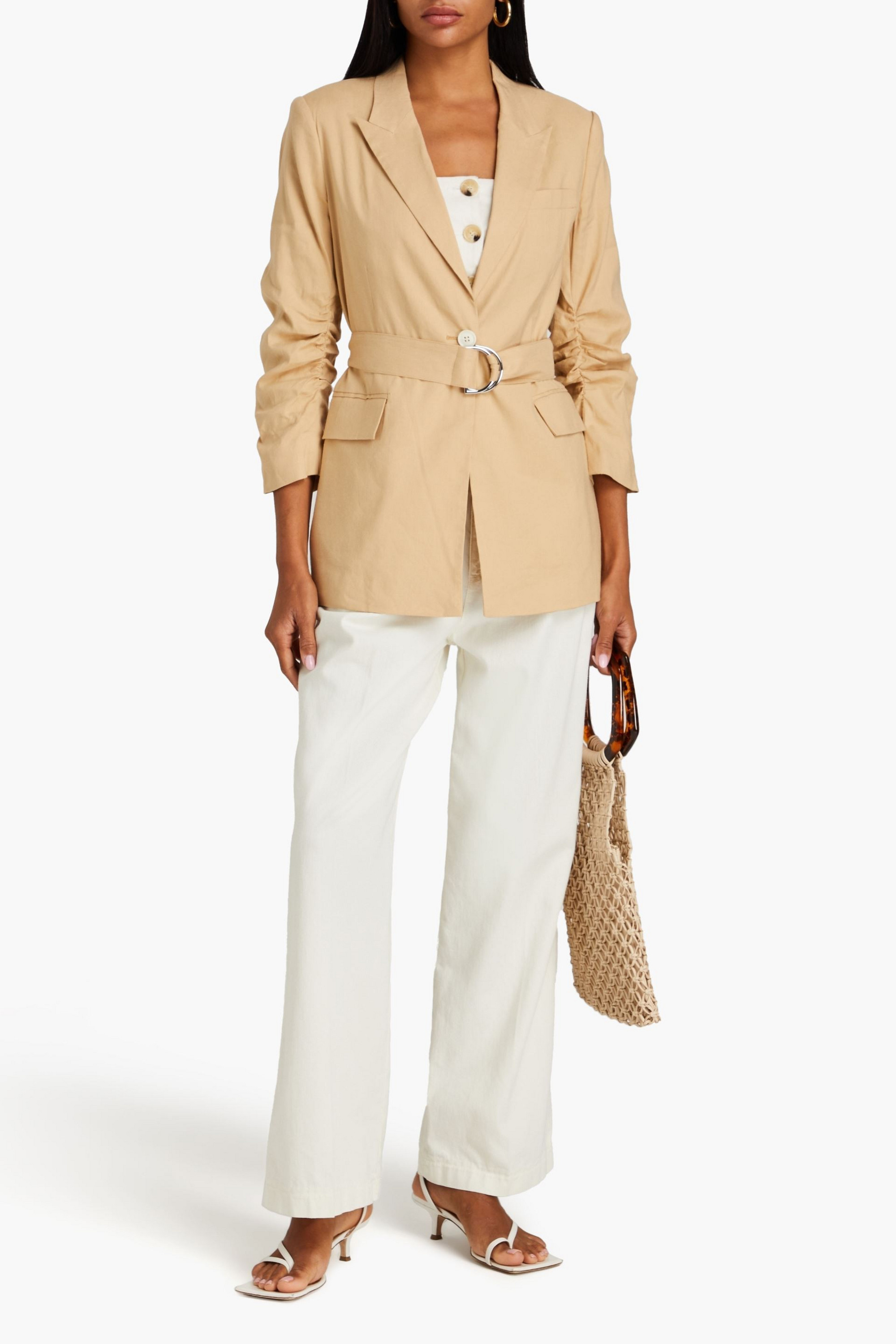 DEREK LAM 10 CROSBY Harrison belted ruched  linen-blend blazer