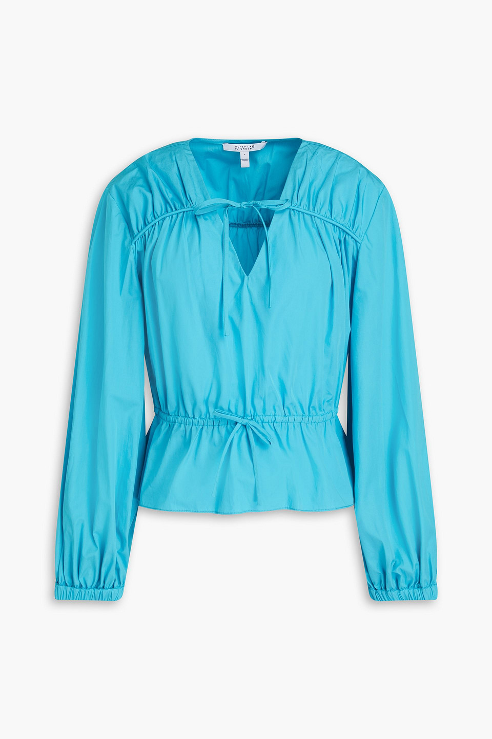 Derek Lam 10 Crosby Gathered Cotton-poplin Blouse In Turquoise