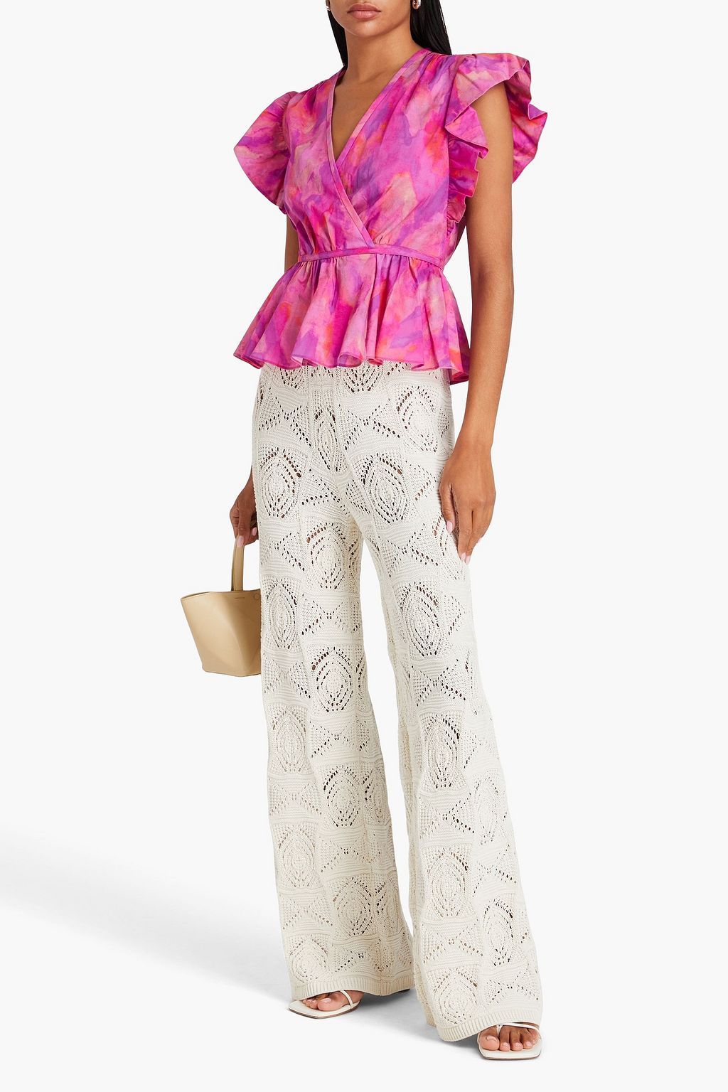 DEREK LAM 10 CROSBY Ember ruffled printed cotton-poplin wrap top