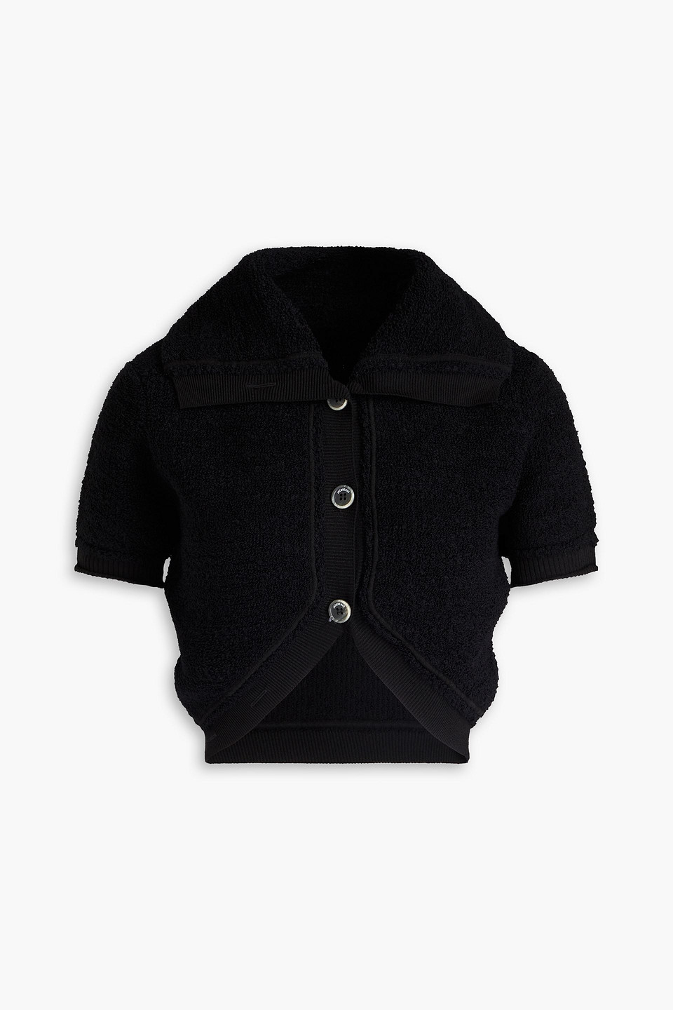 Shop Jacquemus Campana Cropped Bouclé Wool Cardigan In Black