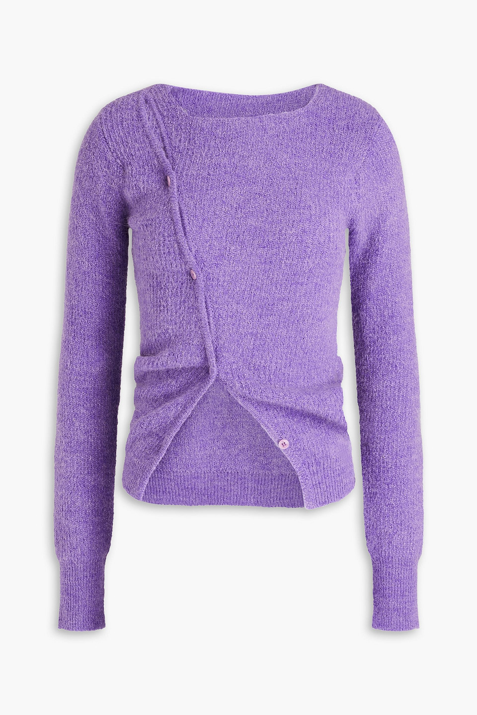 Shop Jacquemus Pau Asymmetric Ribbed-knit Cardigan In Lila