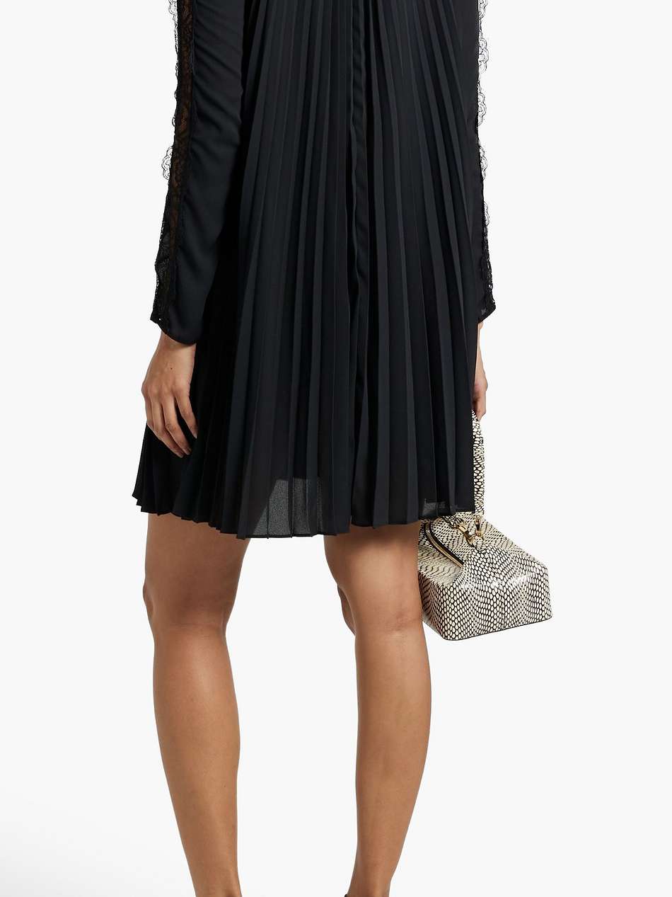 lace-trimmed pleated crepe mini dress