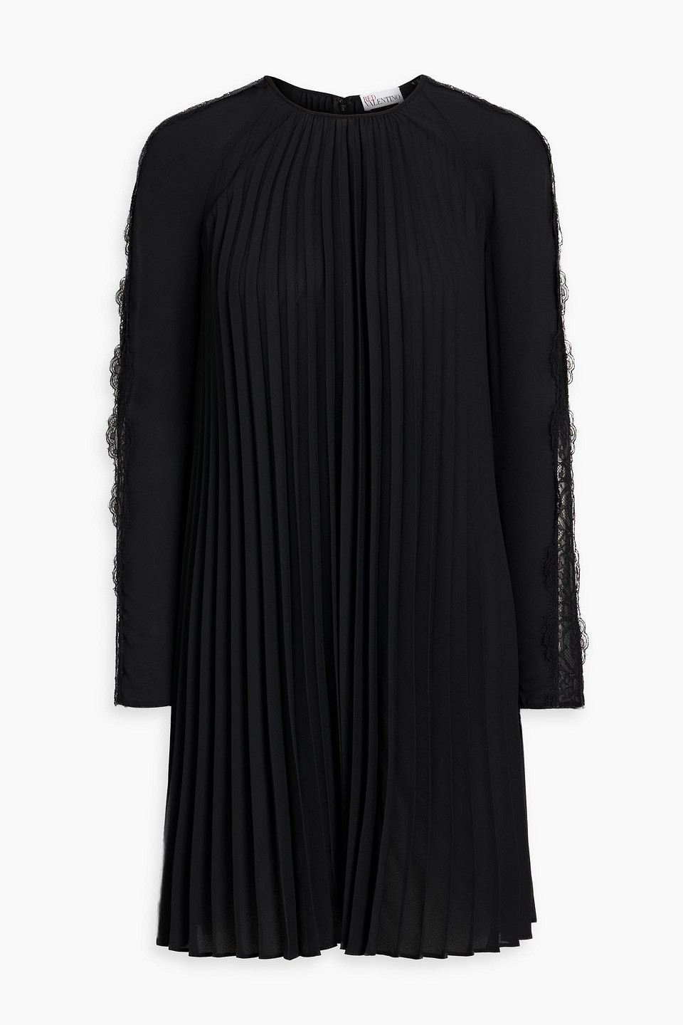 Red Valentino Lace-trimmed Pleated Crepe Mini Dress In Black