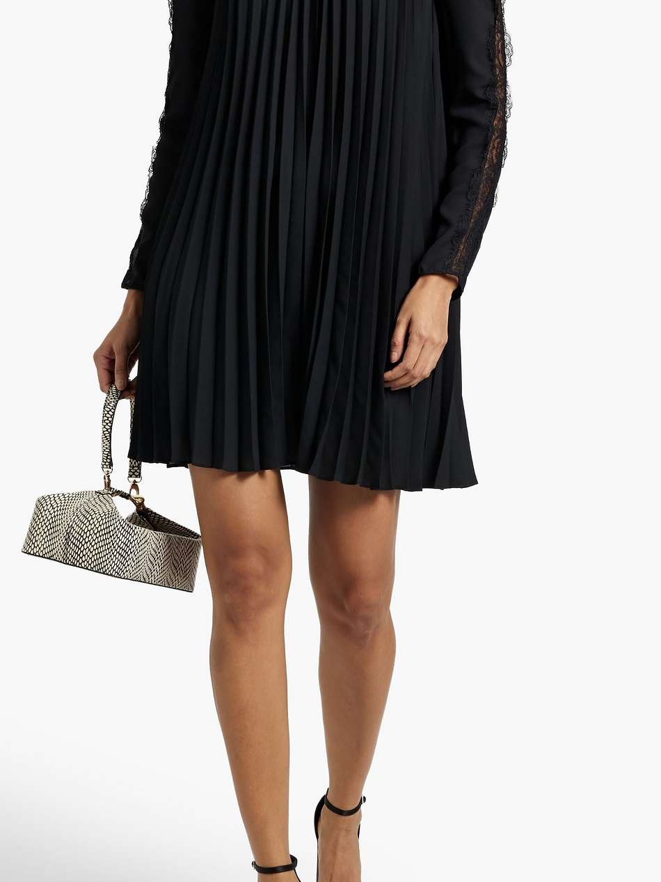 lace-trimmed pleated crepe mini dress