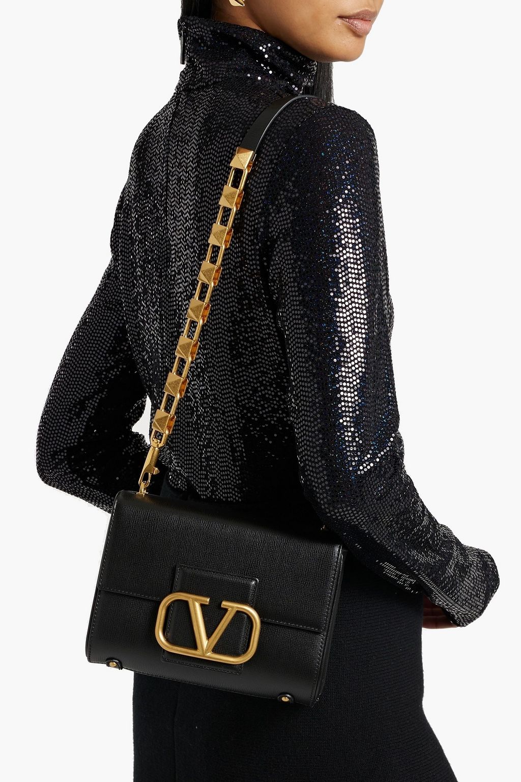 VALENTINO GARAVANI VLOGO Stud Sign lizard-effect leather shoulder bag