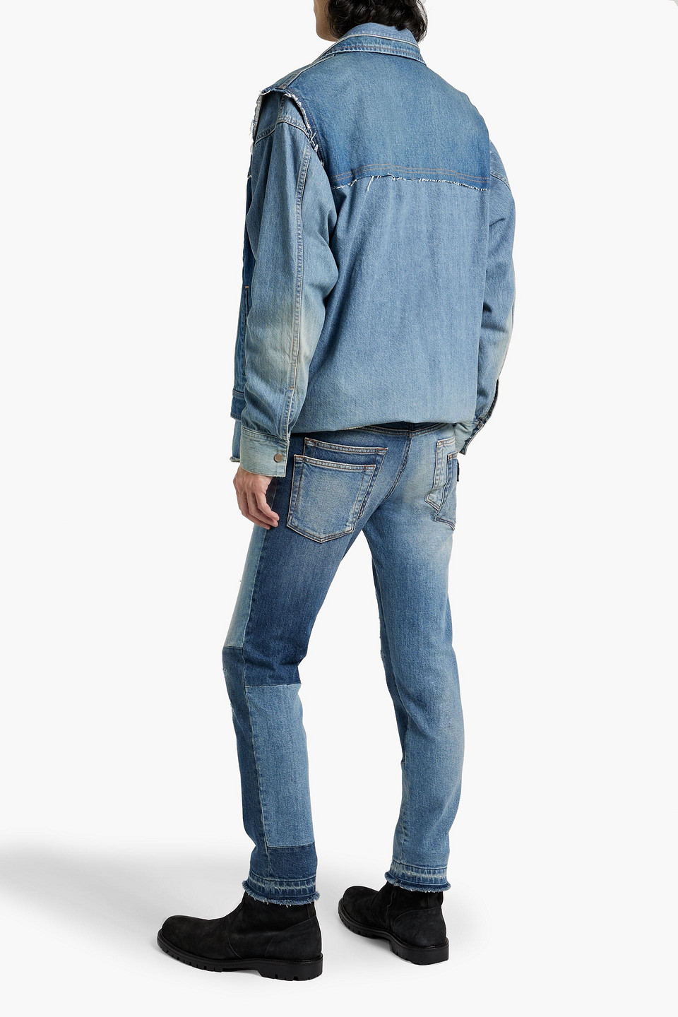 Dolce & Gabbana Slim-fit Distressed Patchwork-effect Denim Jeans In Mid Denim