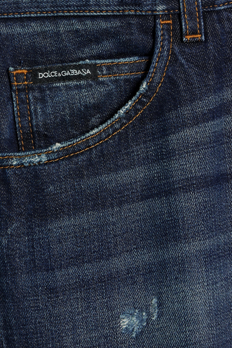 Dolce & Gabbana Slim-fit Distressed Faded Denim Jeans In Dark Denim