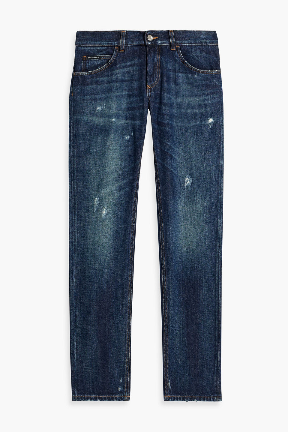 Dolce & Gabbana Slim-fit Distressed Faded Denim Jeans In Dark Denim