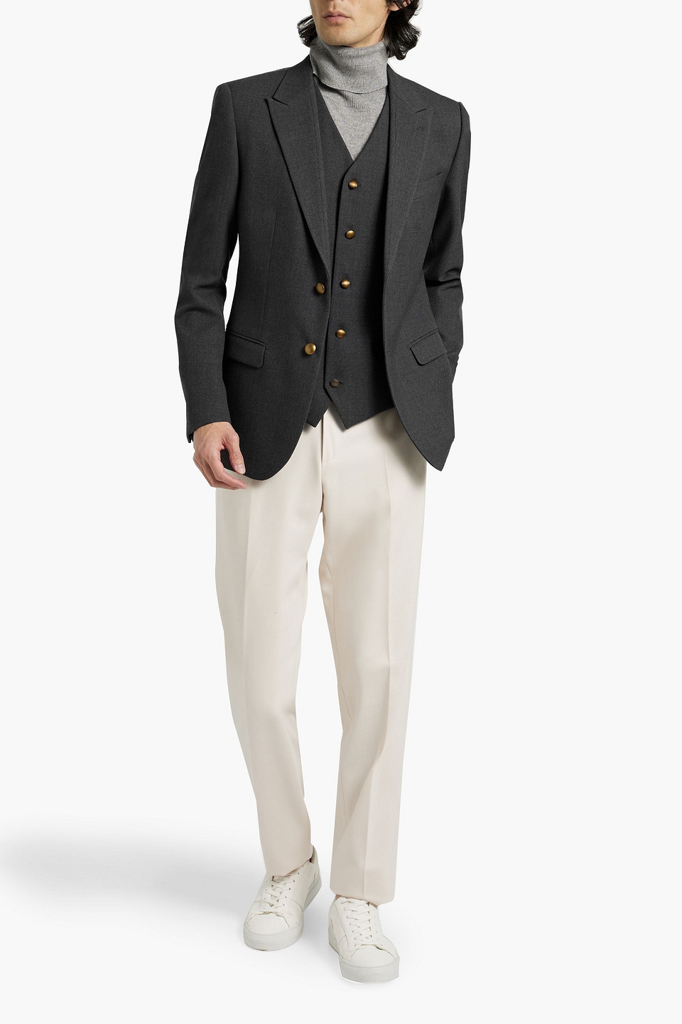 Shop Dolce & Gabbana Wool Blazer In Dark Gray