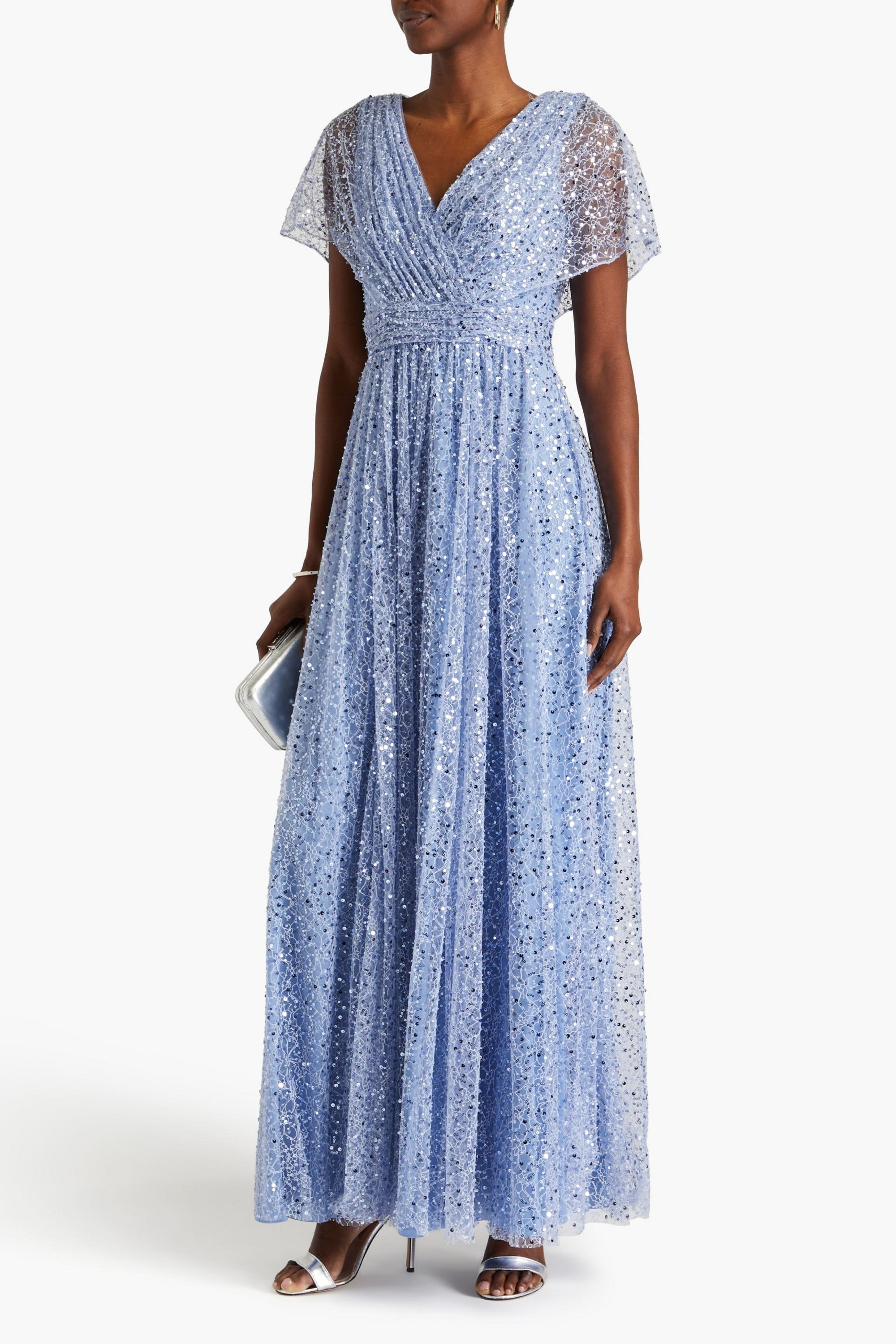 THEIA Embellished pleated tulle gown