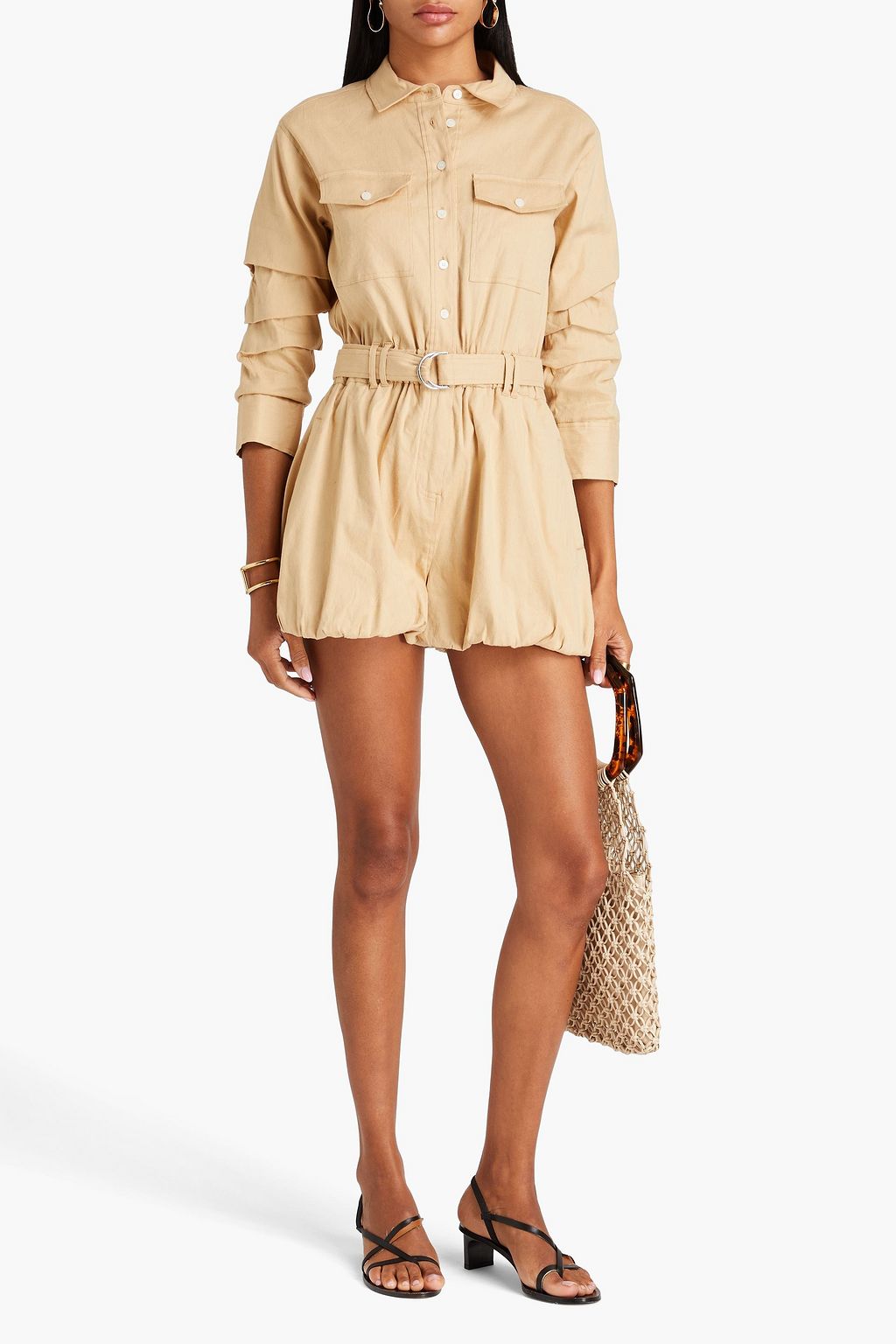 DEREK LAM 10 CROSBY بلاي سوت مصنوع من مزيج الكتان ومزود بحزام