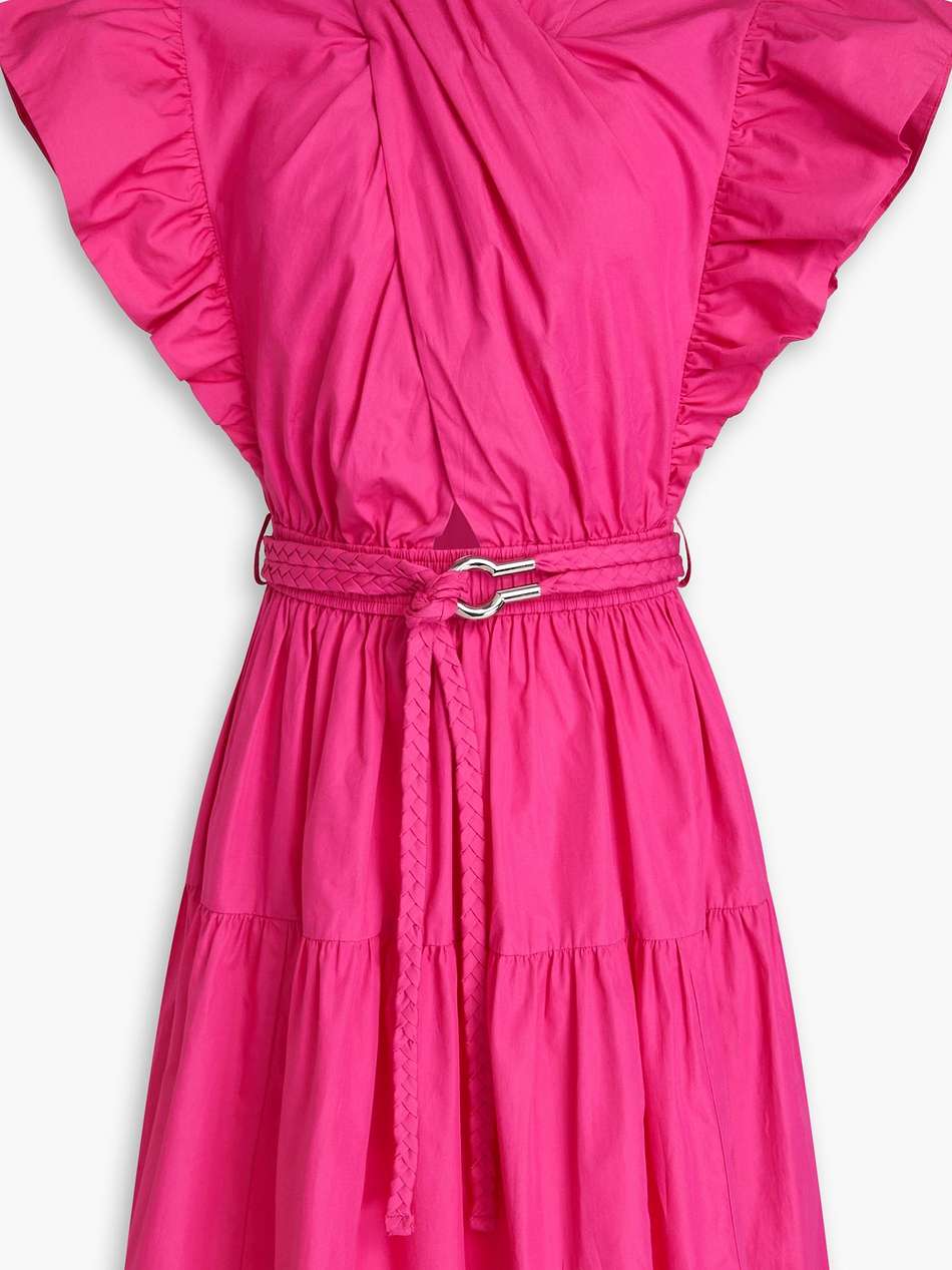 finn belted ruffled cotton-poplin mini dress