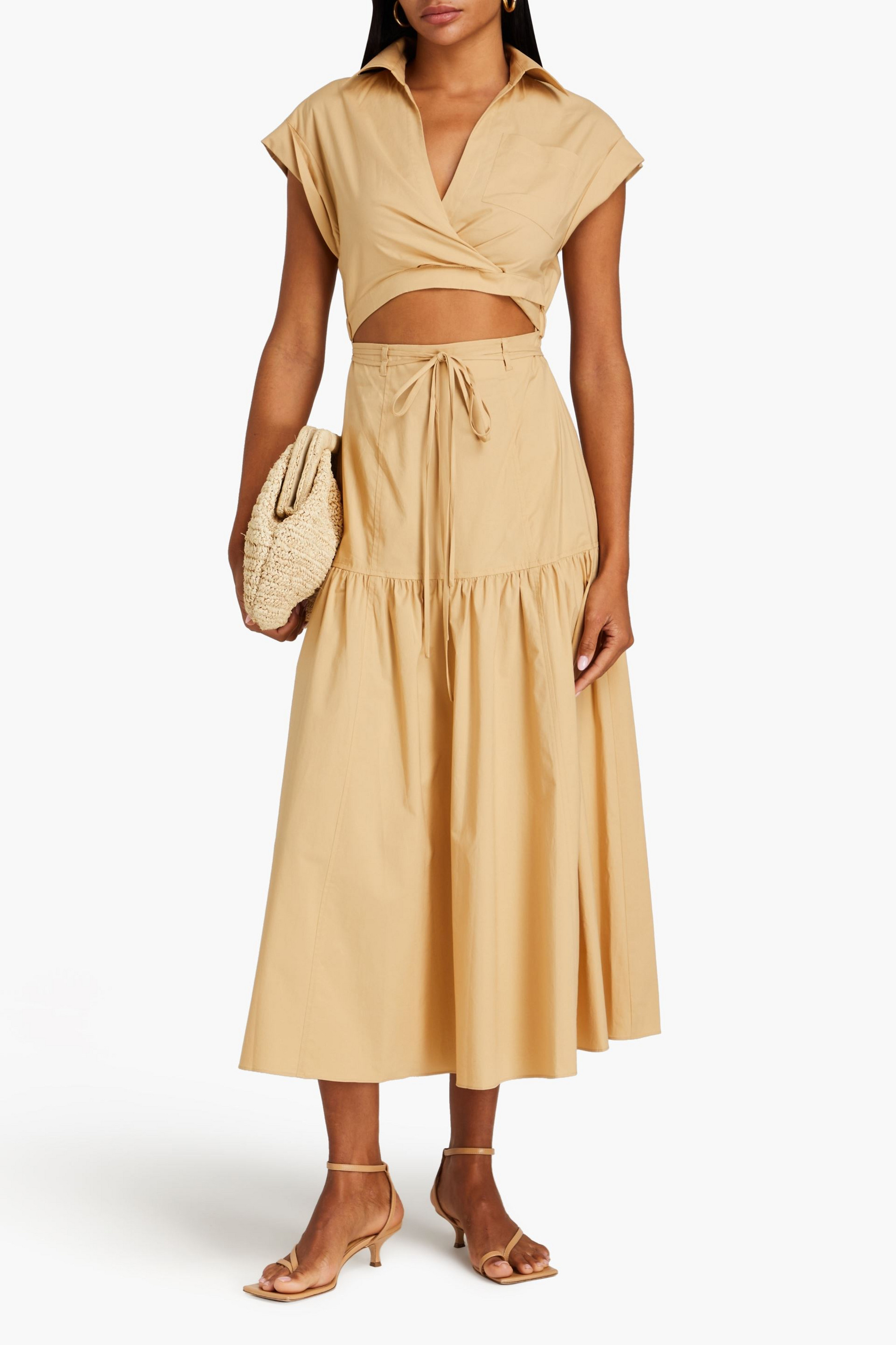 DEREK LAM 10 CROSBY Charlene wrap-effect cutout cotton-poplin midi shirt dress