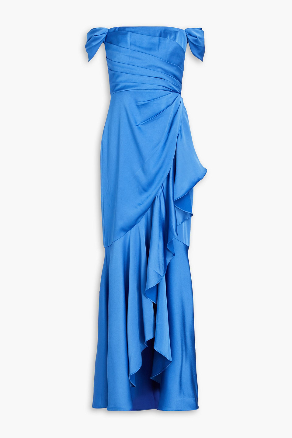 Bailey off-the-shoulder draped satin gown