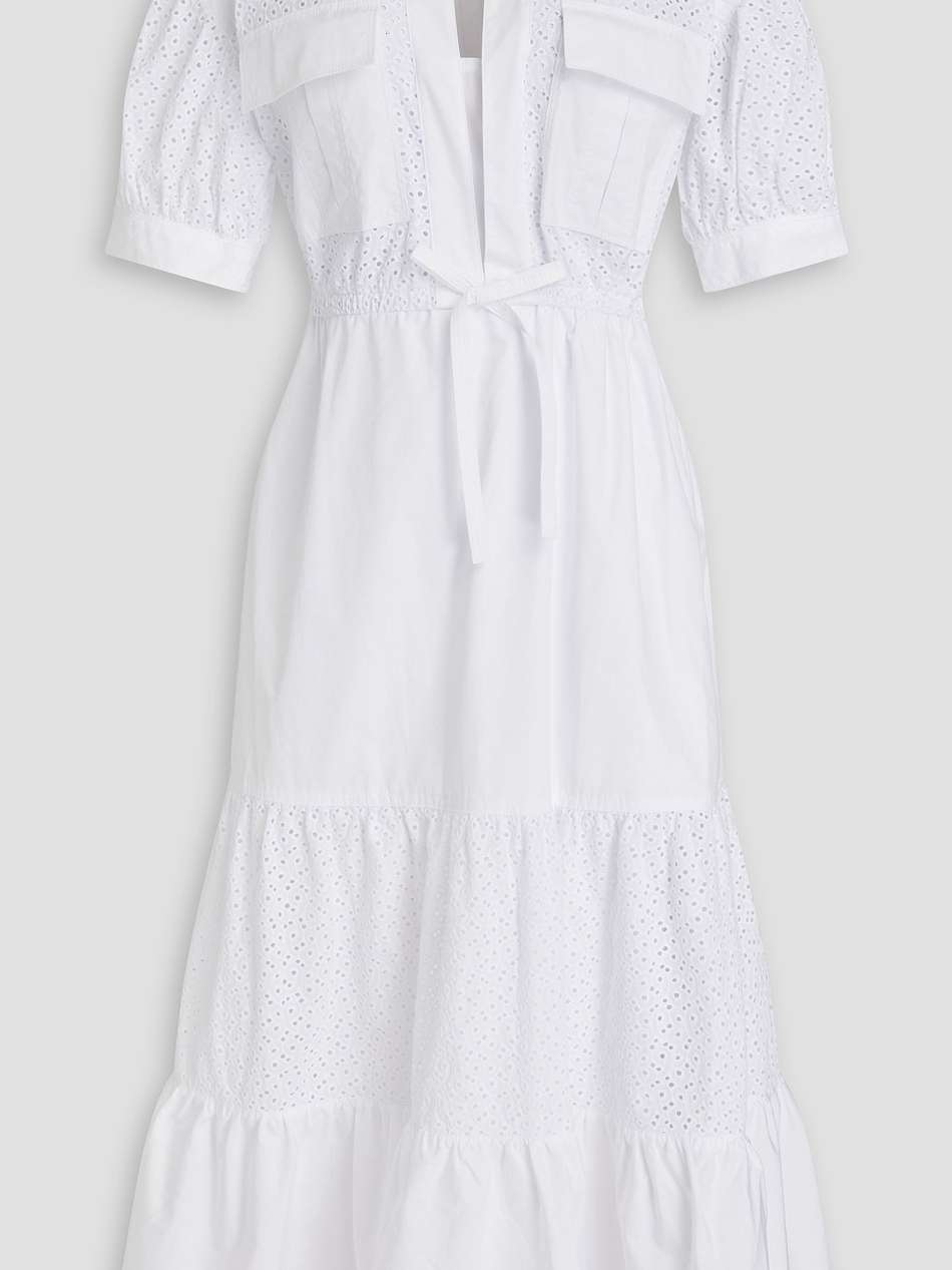 tiered broderie anglaise cotton midi dress