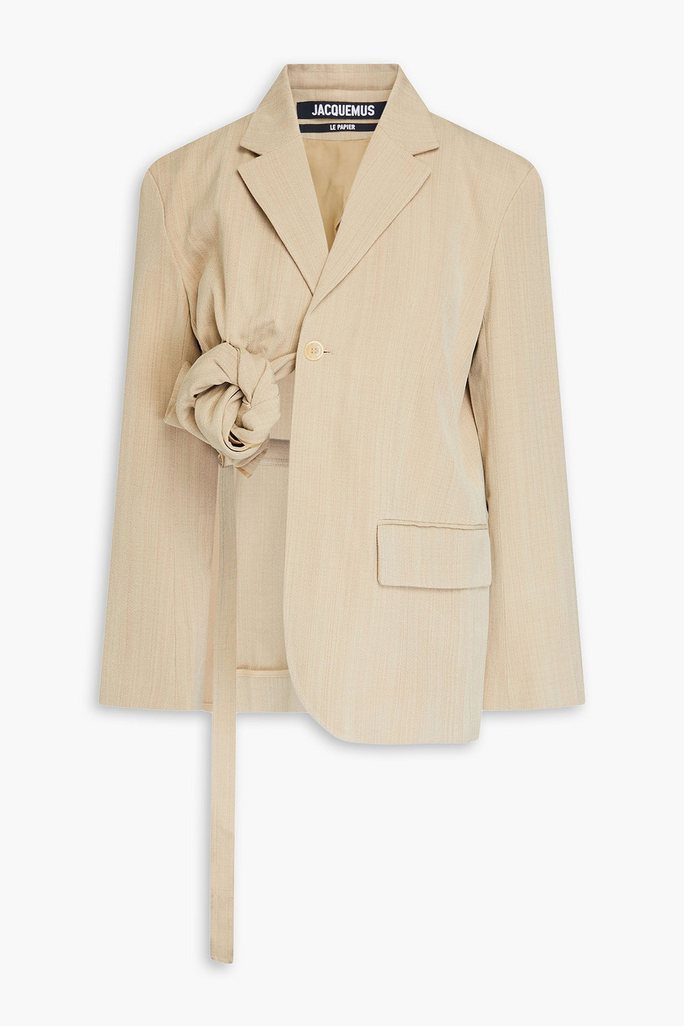 Shop Jacquemus Baccala Asymmetric Knotted Crepe Blazer In Beige