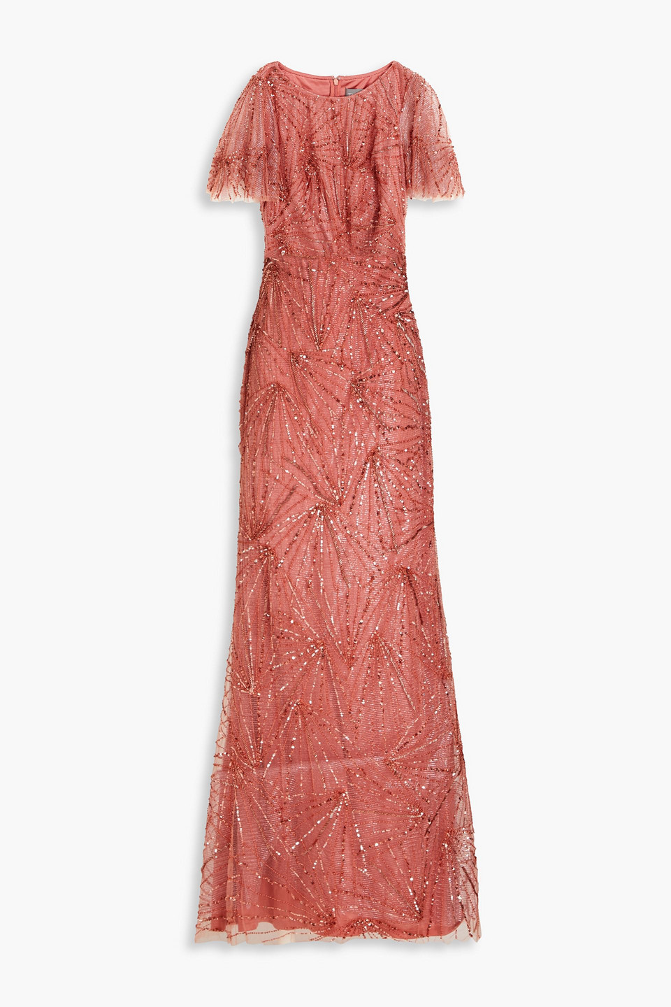 Theia Embellished Tulle Gown In Antique Rose