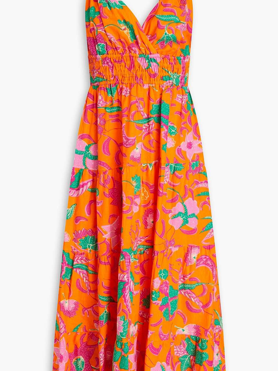 cecelia tiered printed linen-blend midi dress