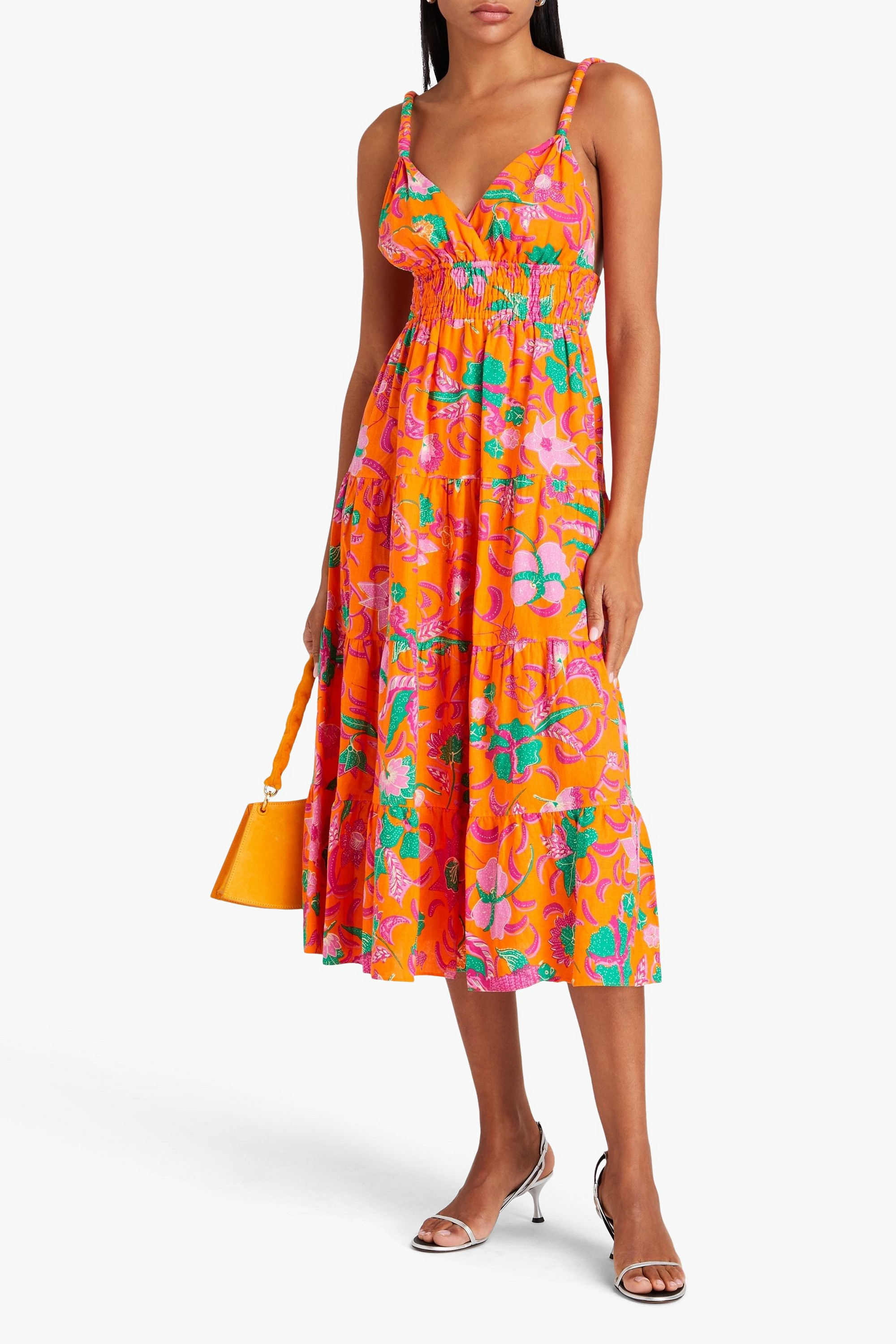 DEREK LAM 10 CROSBY Cecelia tiered printed linen-blend midi dress